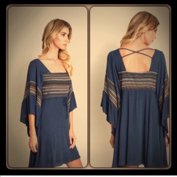 Trindy Clozet Boutique Dresses & Skirts - Indigo Blue Bell Sleeve Dress